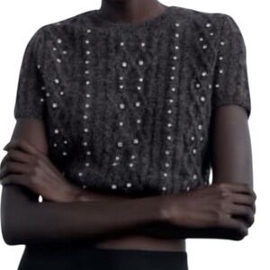 Zara Dark Gray Embellished Sweater